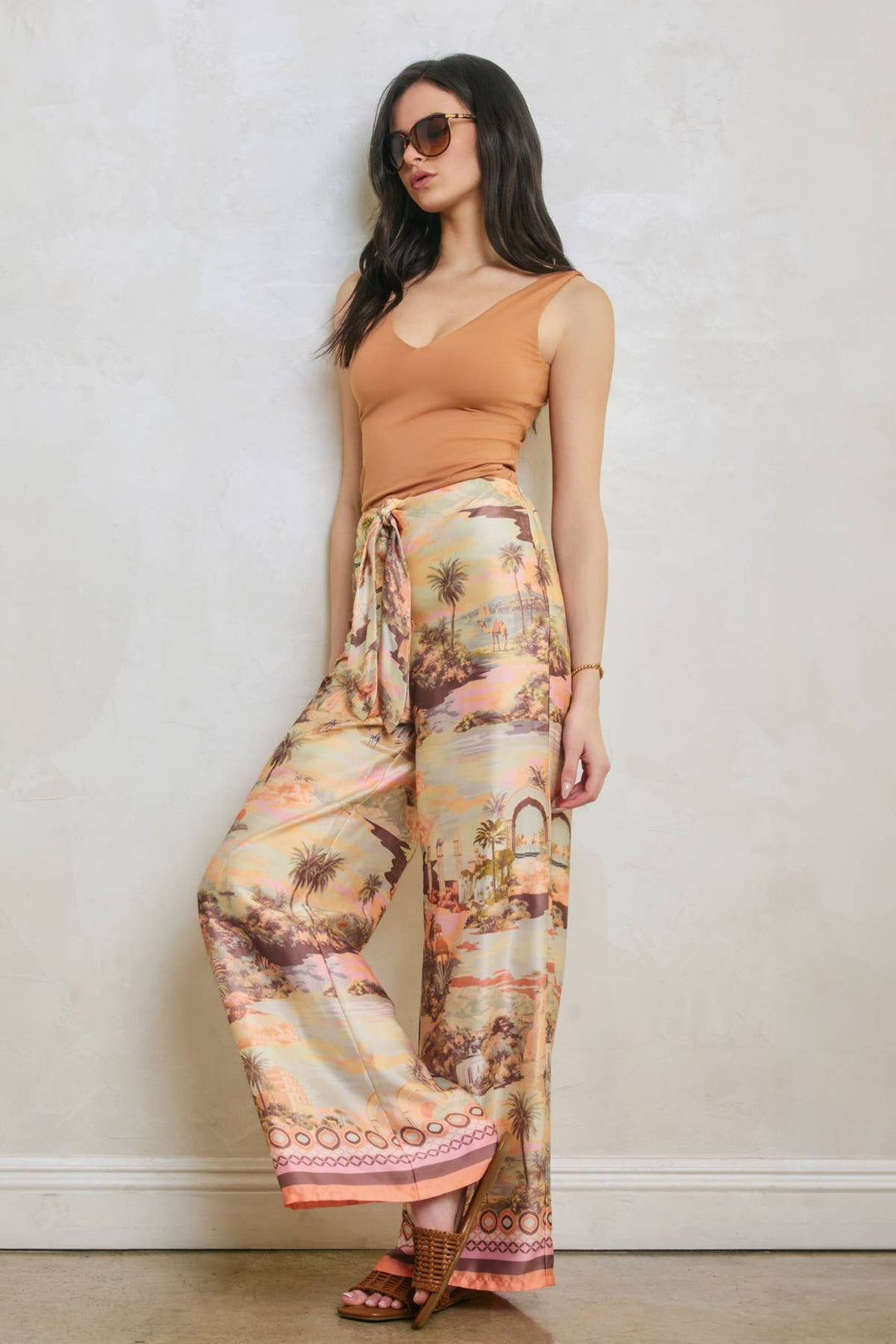 Rose Dusk Oasis Tie Front Relaxed Pants
