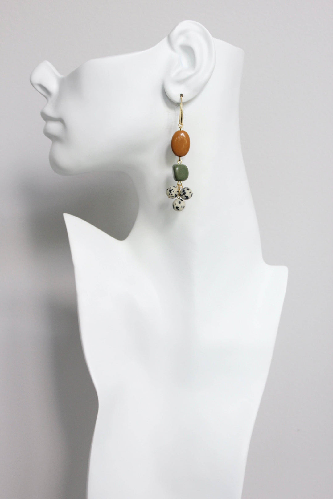 FERE68  Jasper, serpentine, and Dalmatian cluster earrings
