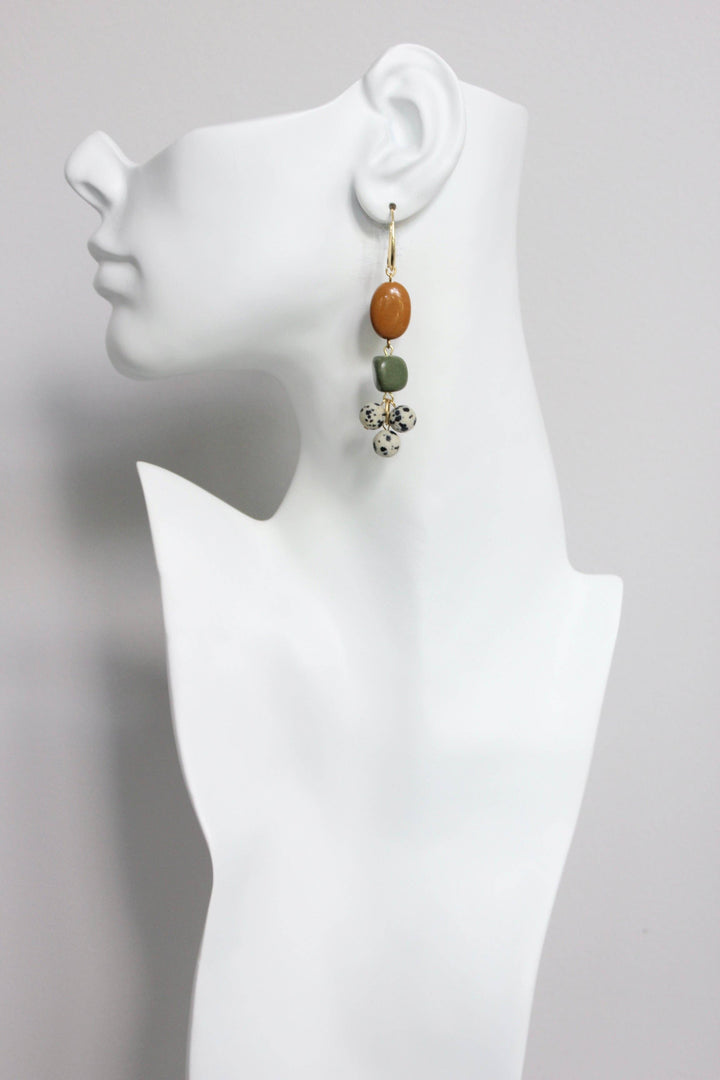 FERE68  Jasper, serpentine, and Dalmatian cluster earrings
