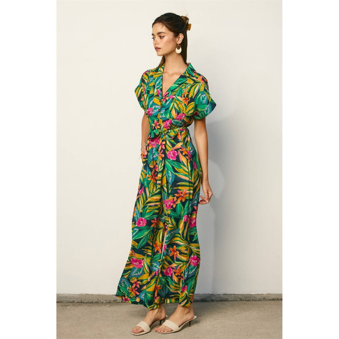 Paradise Found Collared Button Front Jumpsuit