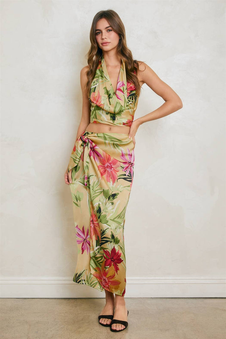 Tropical Floral Sarong Wrap Skirt