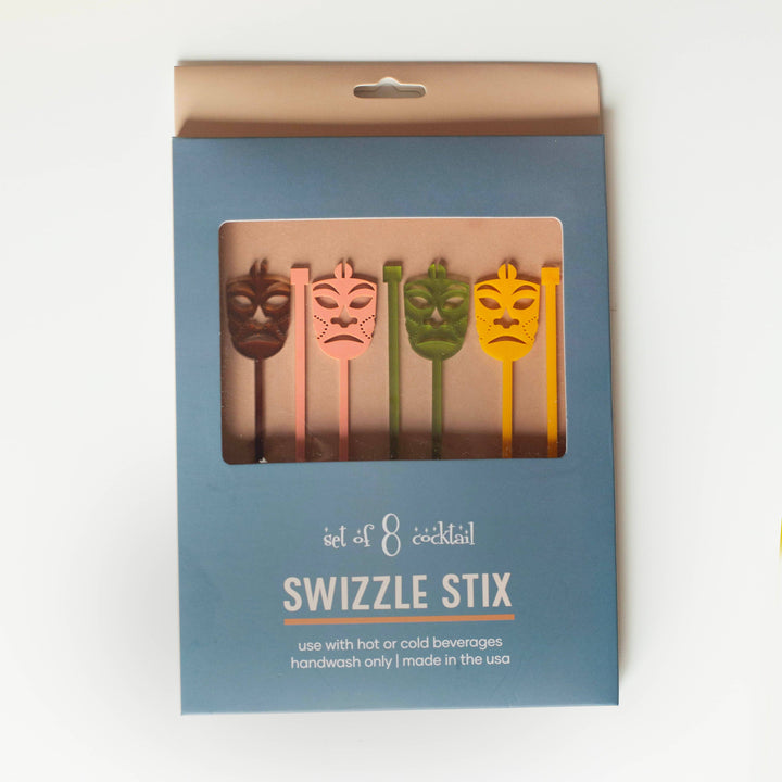 Tiki Mask Vintage Hawaii Beverage Mixing Swizzle Stix