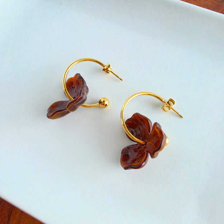 Magnolia Hoop Earrings - Cocoa Brown