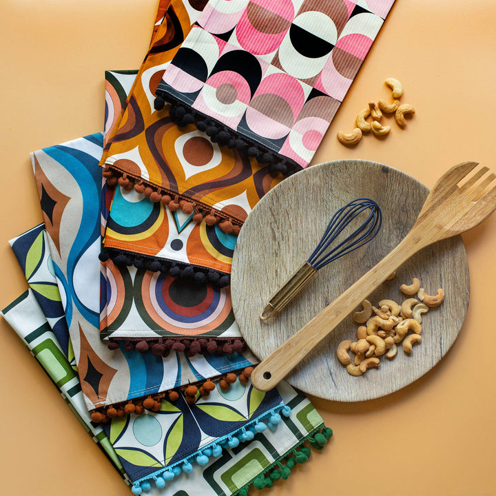 Teardrops Mid Century Modern Kitchen Bar Tea Towel with Trim