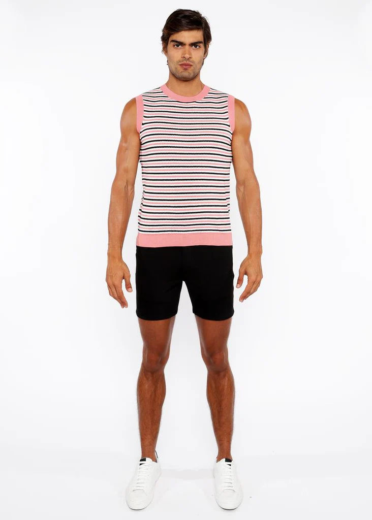 Coral/Midnight Stripe Open Knit Vest St-24302