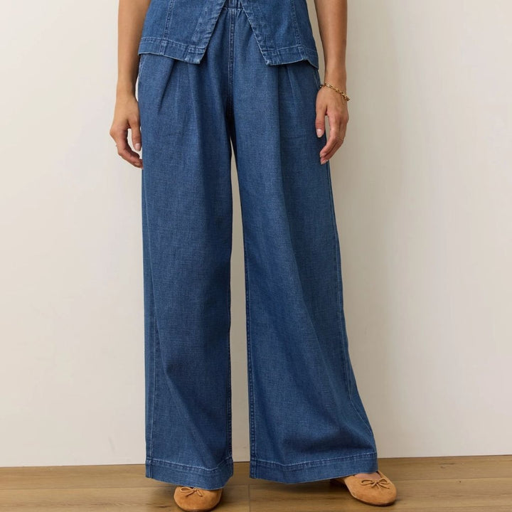 Allison Pleated Wide Leg Denim Trouser Medium Wash