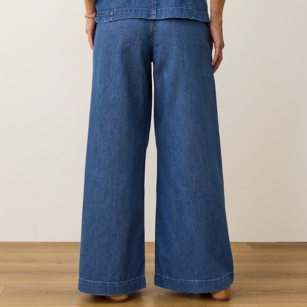 Allison Pleated Wide Leg Denim Trouser Medium Wash