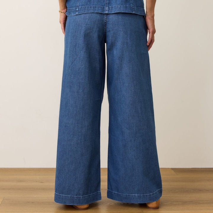 Allison Pleated Wide Leg Denim Trouser Medium Wash