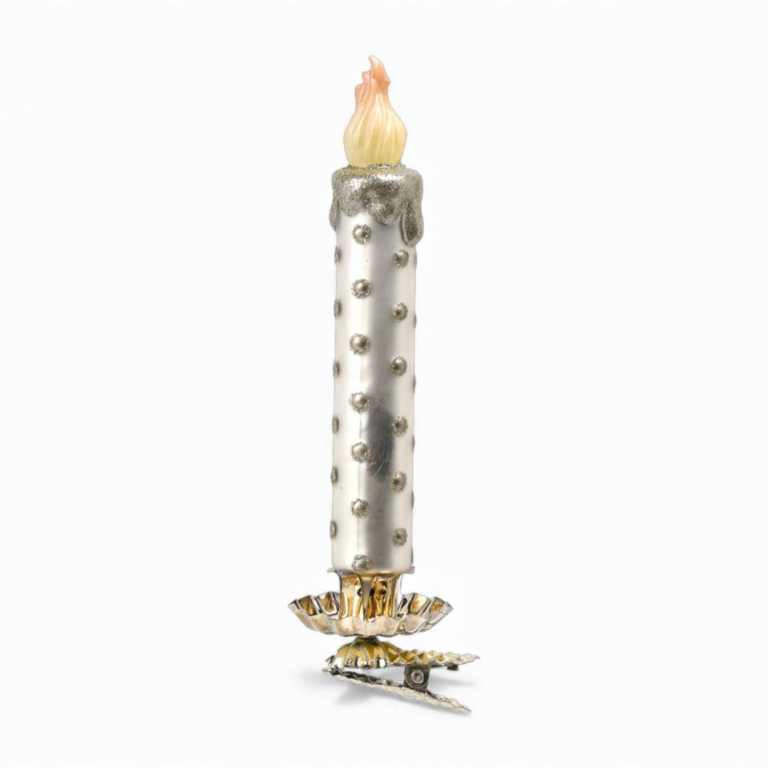 7in Gold / White Polka Dot Candlestick Clip