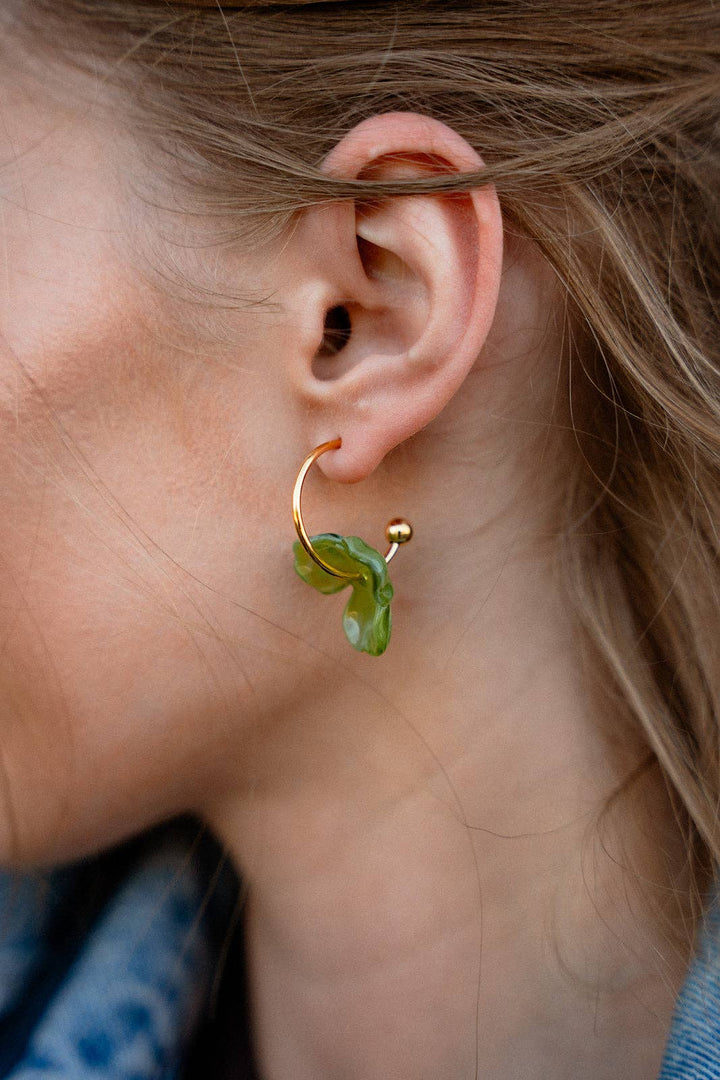 Magnolia Hoop Earrings - Olive Green