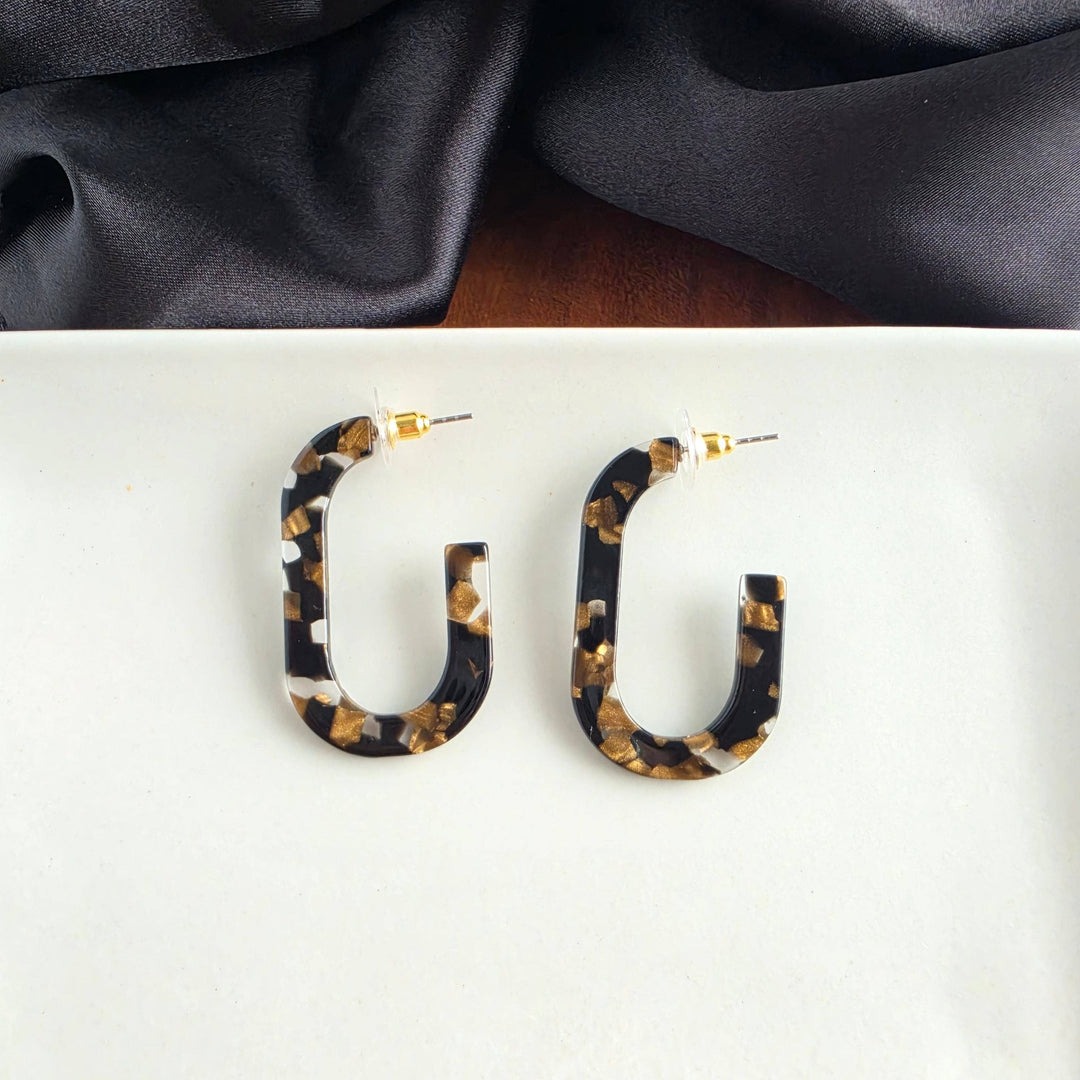 Jenna Hoop Earrings - Black & Bronze