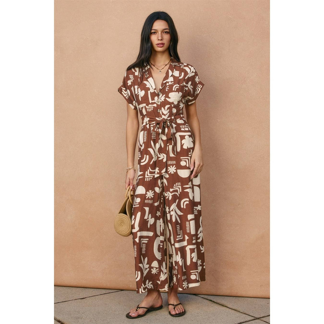 Sun & Clay Collared Button Front Jumpsuit