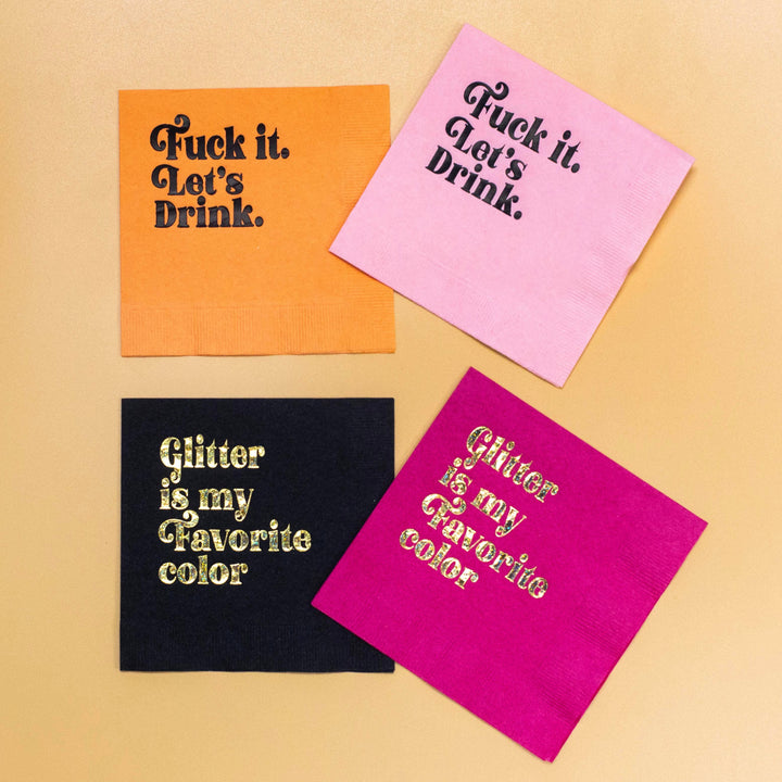Glitter is My Favorite Color Gold Foil Magenta Napkin