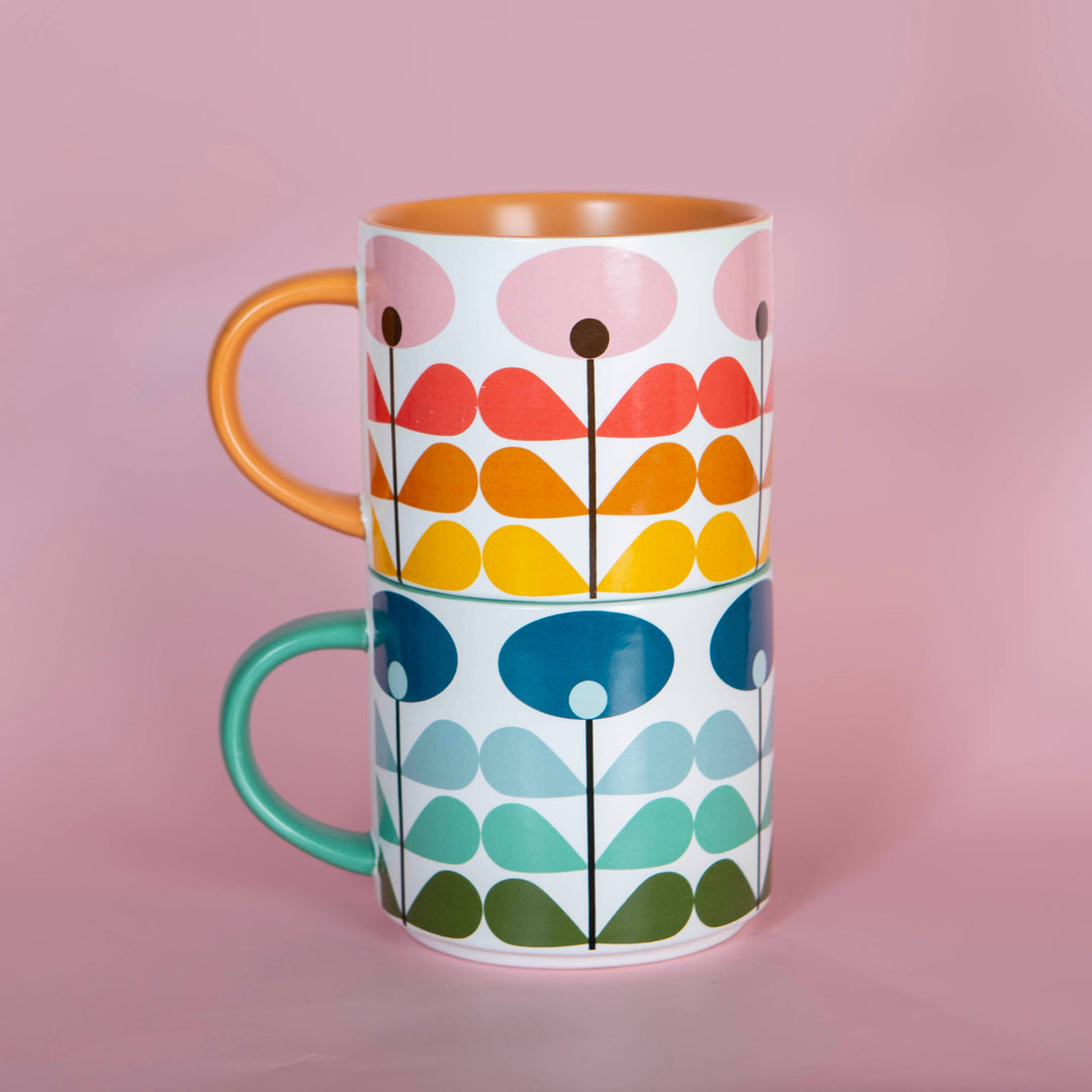 Blue Mid Century ModFlower Stackable Matte Coffee Tea Mug