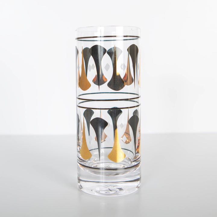 Black and Gold Mid Century Vintage Highball Cocktail Gl
