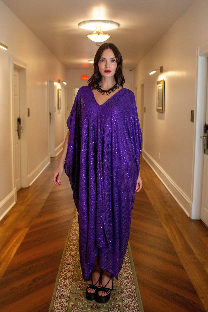 Galactic Grape Sequin Caftan