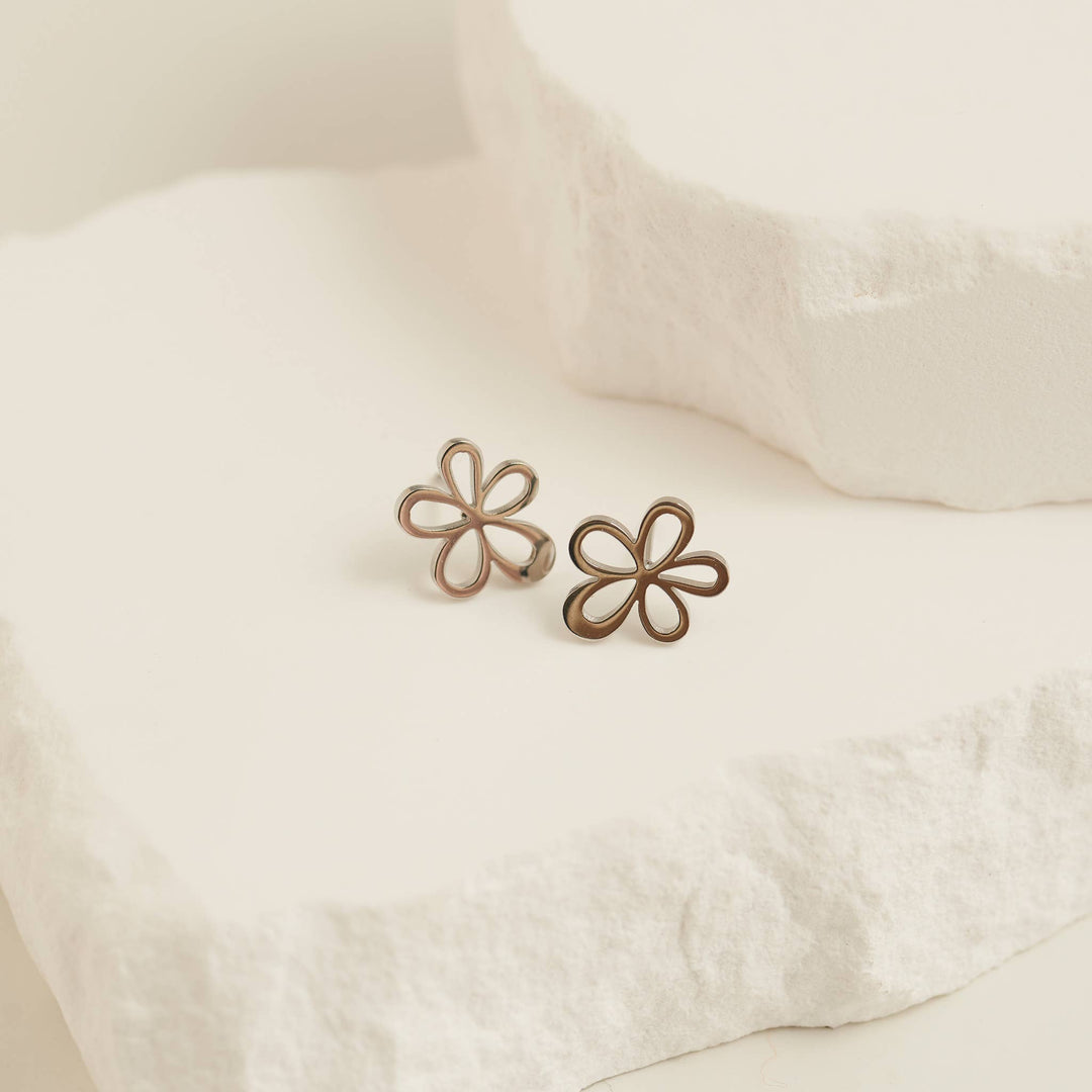 Waterproof Earrings Flower Studs in Gold & Stainless Steel