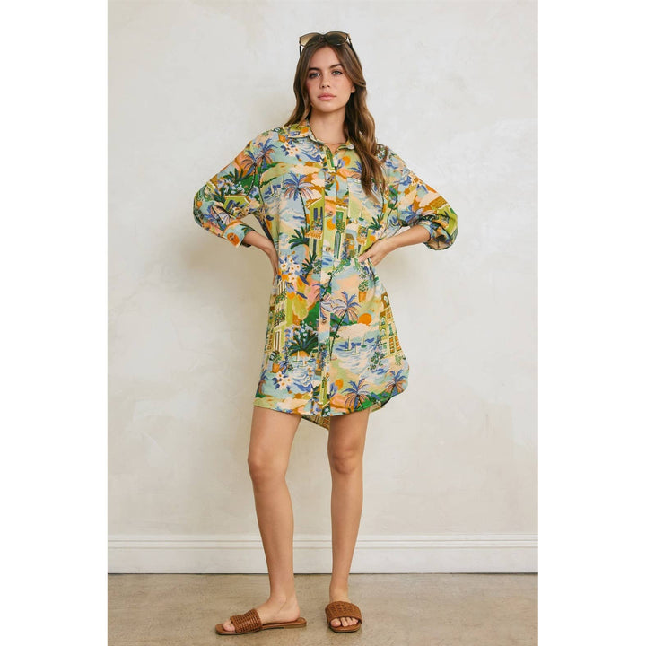 Golden Tide Mini Shirt Dress
