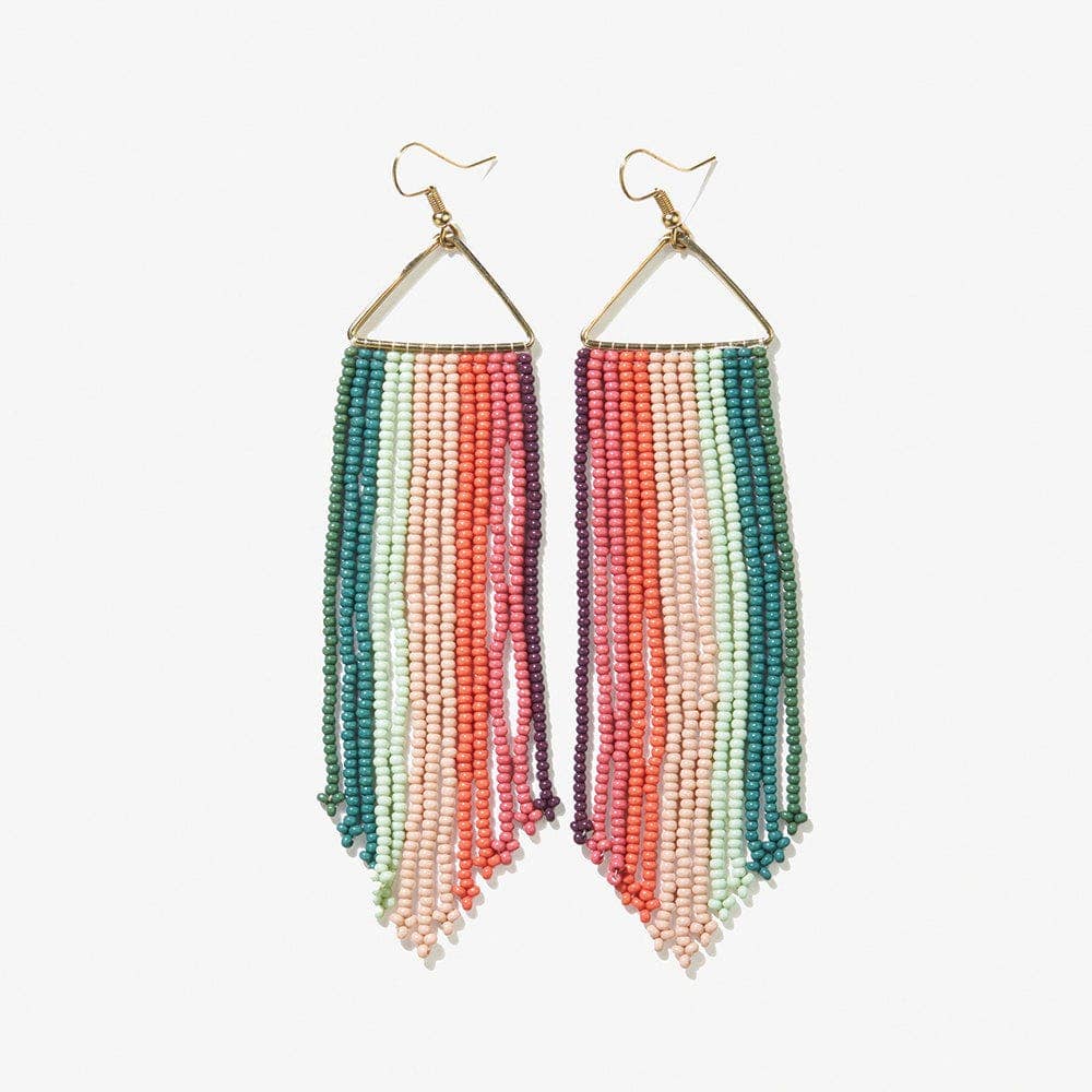 Emilie Vertical Stripe Beaded Fringe Earrings Port