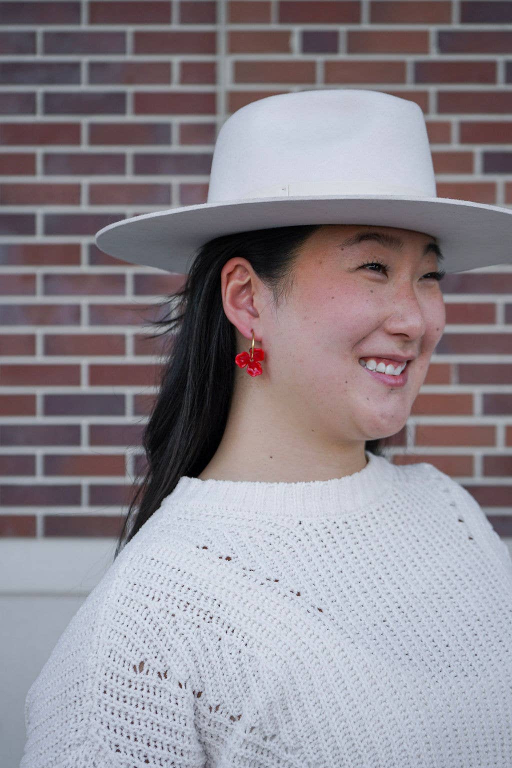 Magnolia Hoop Earrings - Poppy Red