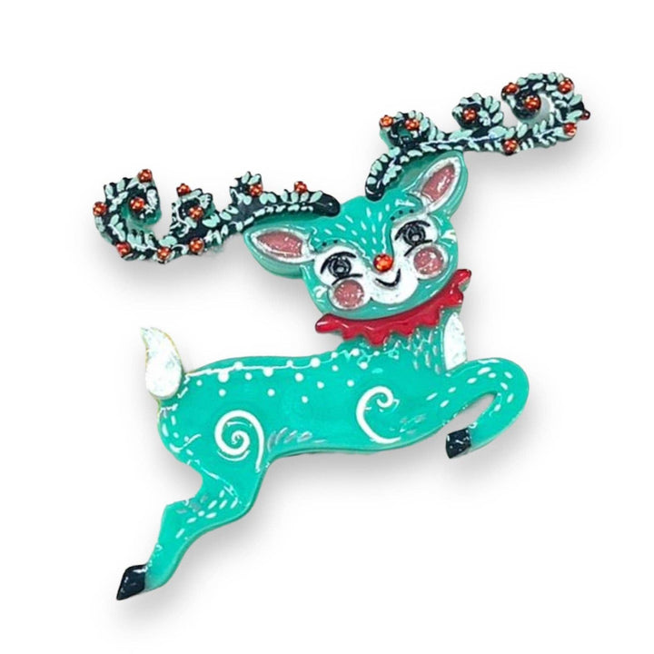 Fawna Fir Top Leaping Reindeer Brooch