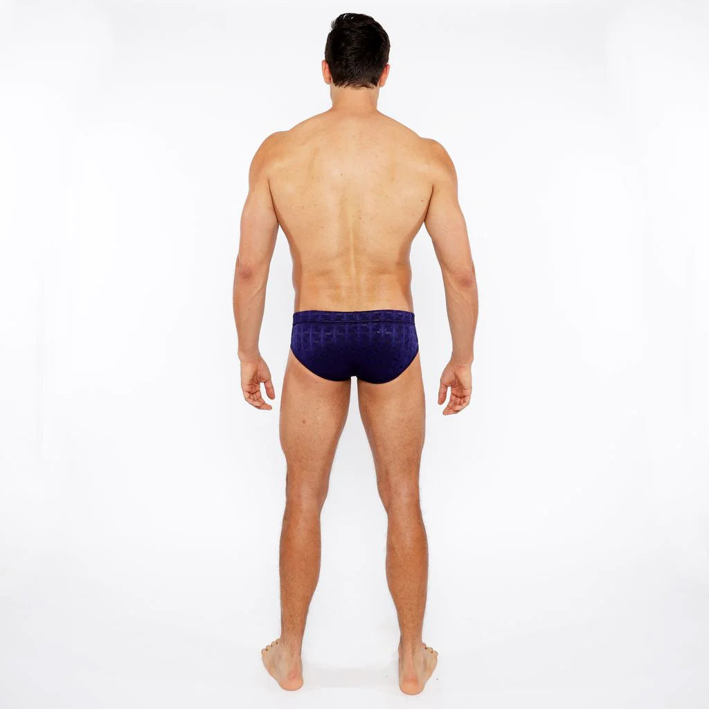 Navy Arrows Textured Swim Brief W/Buckle St-8021-01