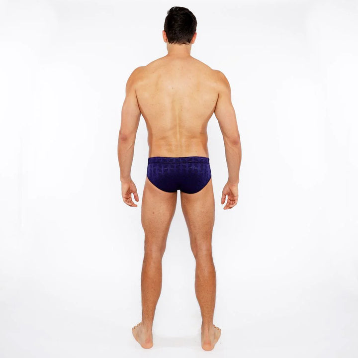 Navy Arrows Textured Swim Brief W/Buckle St-8021-01