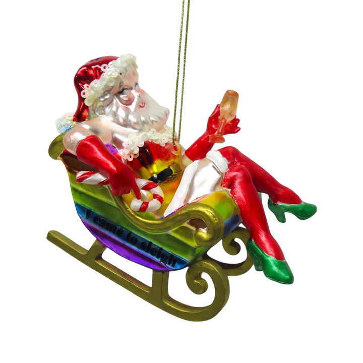 Santa w/Heels in Sleigh Ornament