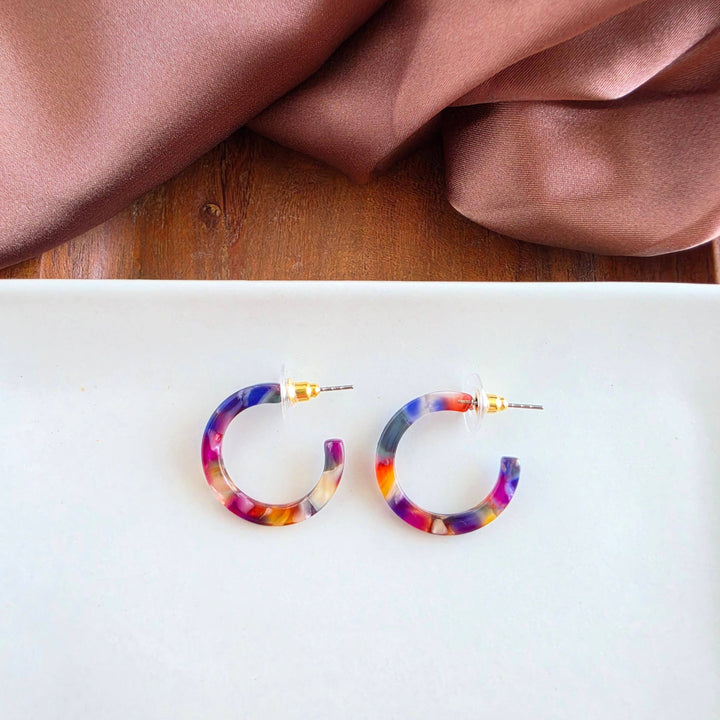 Cam Mini Hoop Earrings - Jewel Stained Glass
