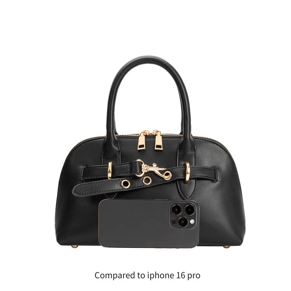 Rue Black Recycled Vegan Leather Top Handle Bag