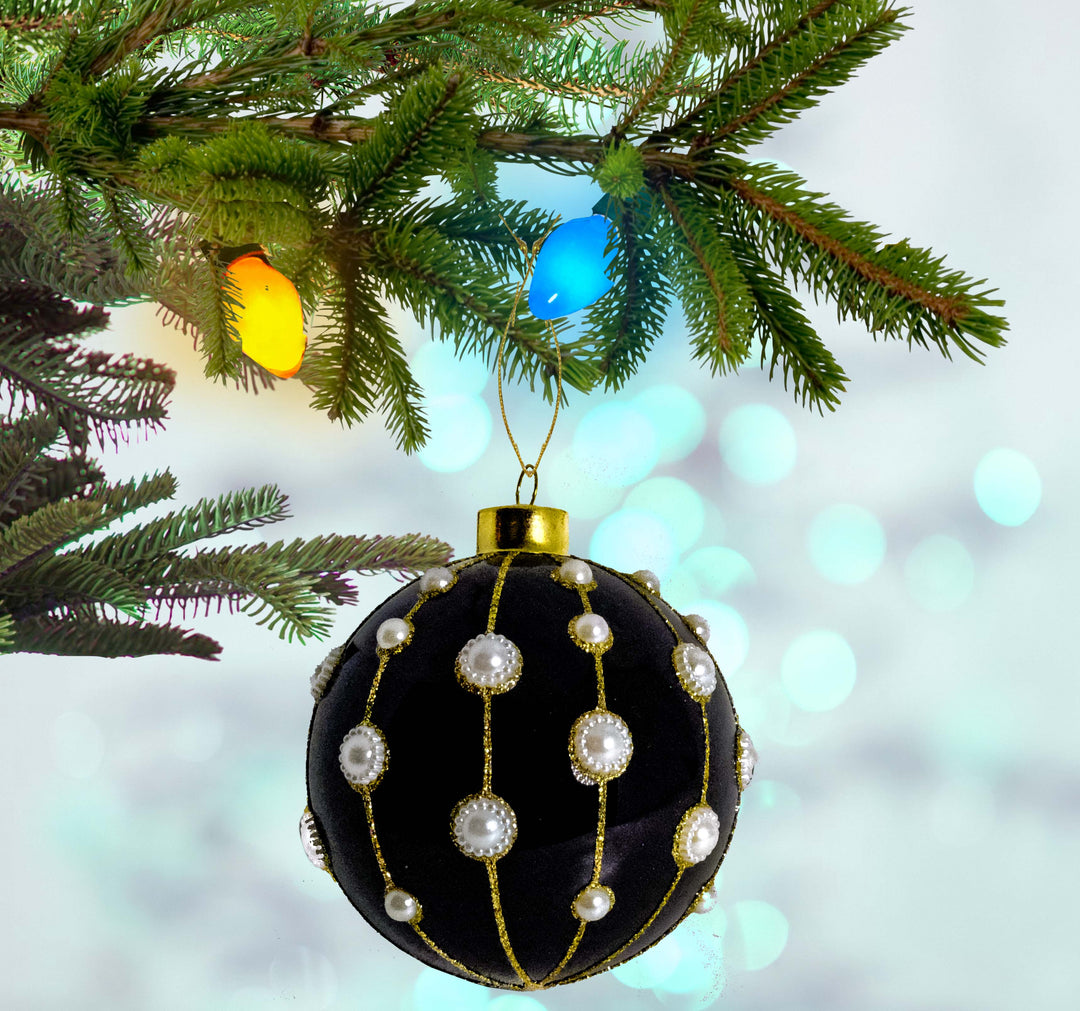 Pearled Bauble- Black Ornament