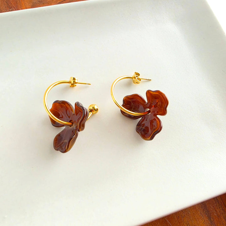 Magnolia Hoop Earrings - Cocoa Brown