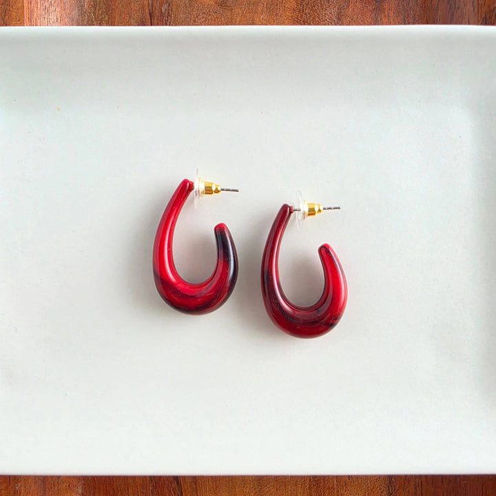 Julie Hoop Earrings- Crimson Red