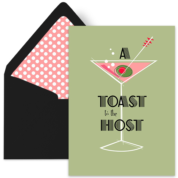 A Toast to the Host Mid Century Modern Martini & Olive Card