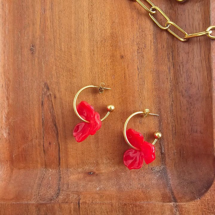 Magnolia Hoop Earrings - Poppy Red