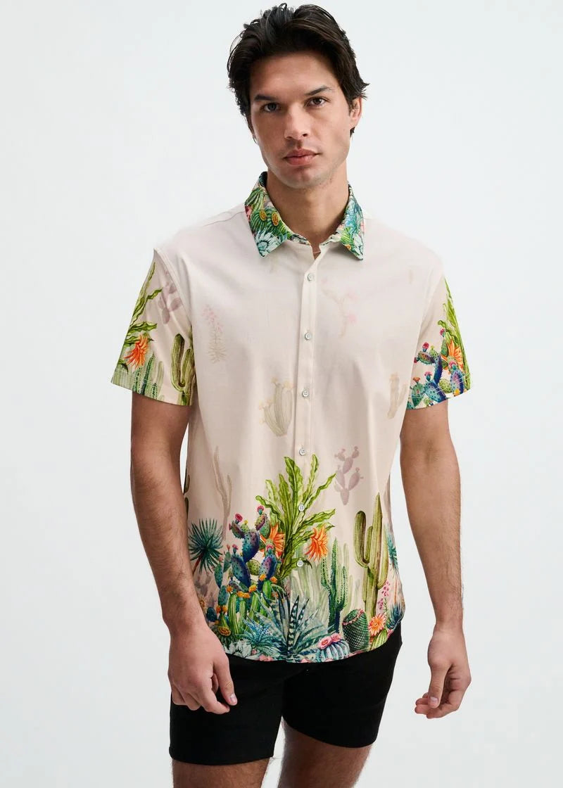 Sorbet/Green Cactus Border Print Jersey Short Sleeve Shirt