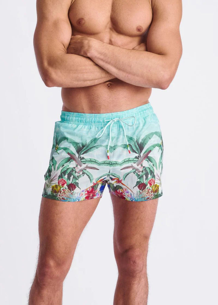 Ocean/Green Tropics 2.5" Inseam Printed Swim Shorts W/ Mesh Lining PM-6002-66