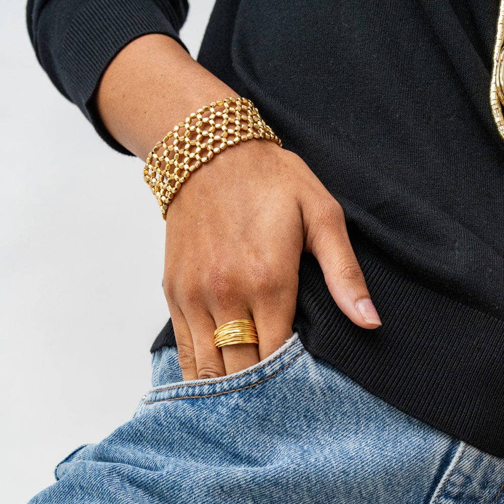Winnie Small Bead Stretch Bracelet Brass