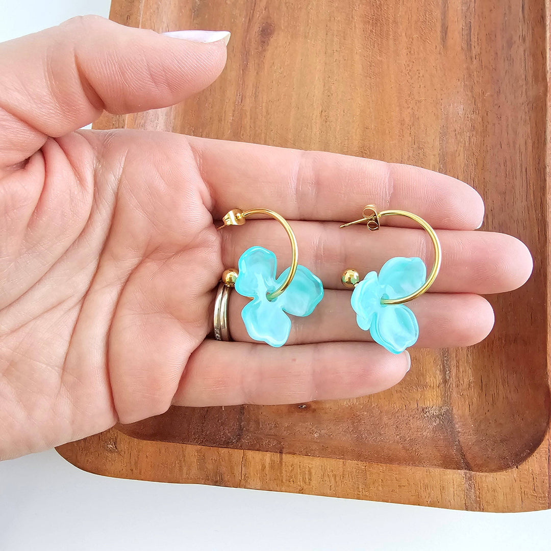 Magnolia Hoop Earrings - Aqua