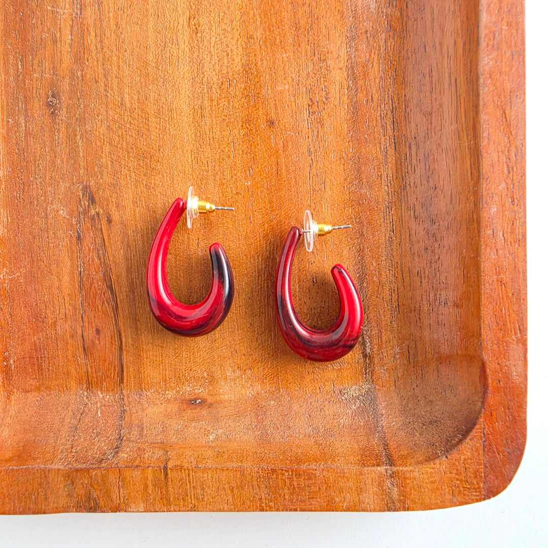 Julie Hoop Earrings- Crimson Red