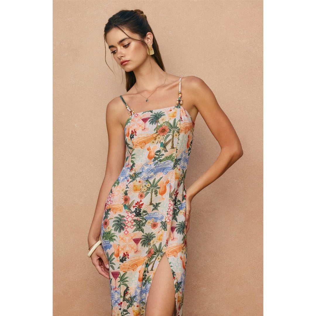 Cabana Crush Linen Front Slit Midi Dress