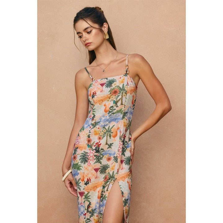 Cabana Crush Linen Front Slit Midi Dress