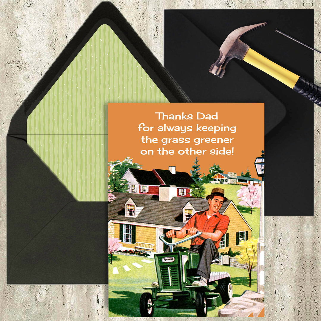 Grass is Greener On The Other Side Retro Fathers Day Card