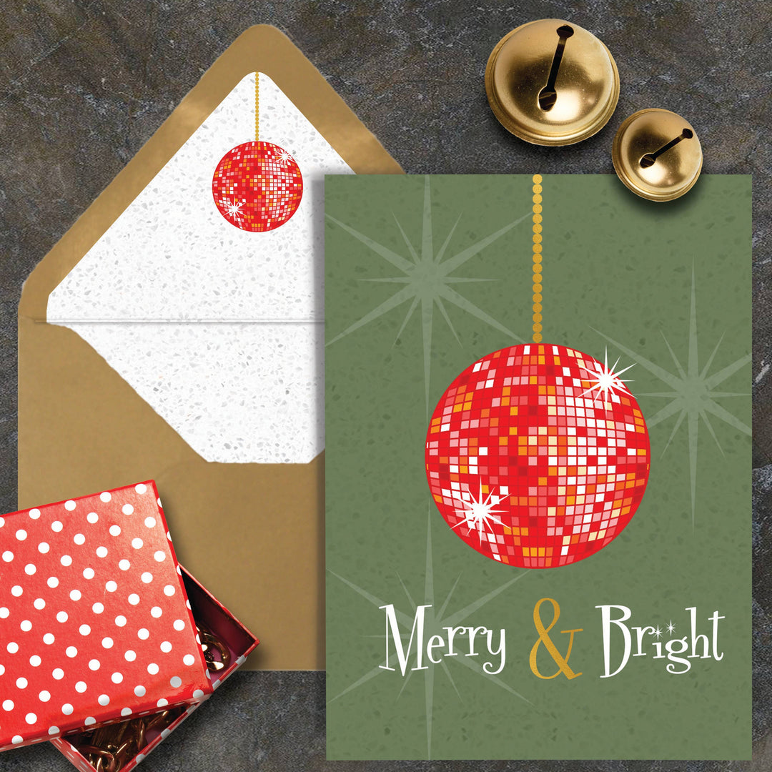 Disco Ball Merry and Bright Holiday Christmas Card