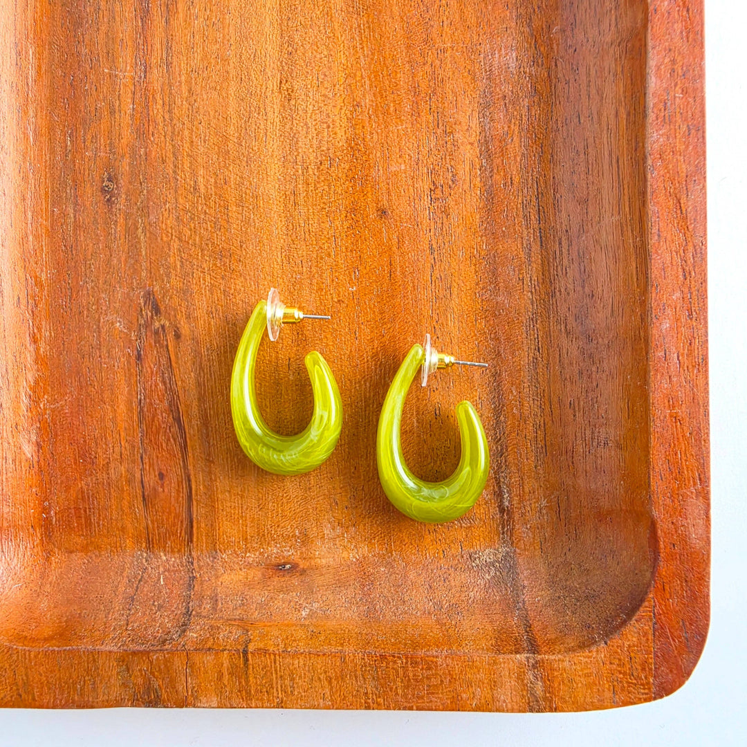 Julie Hoop Earrings - Olive Green