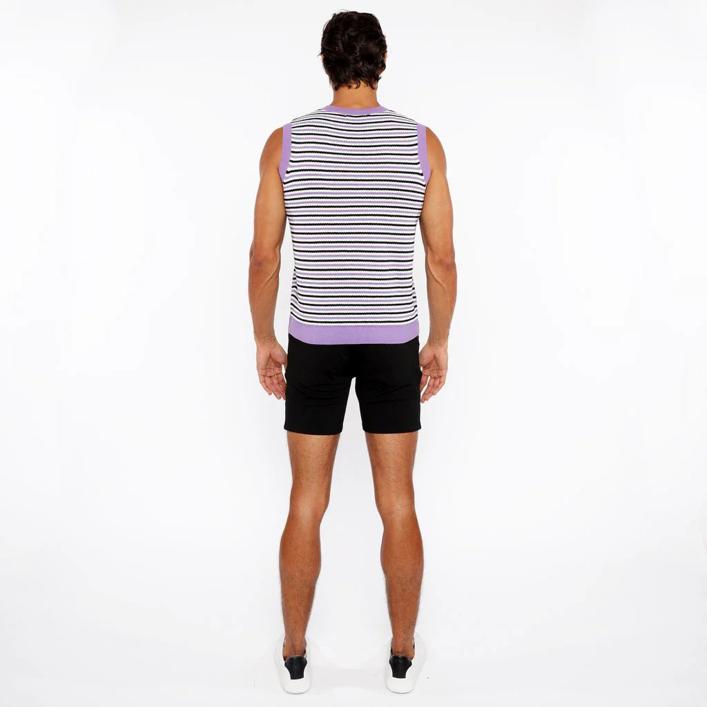 Lilac/Midnight Stripe Open Knit Vest St-24302