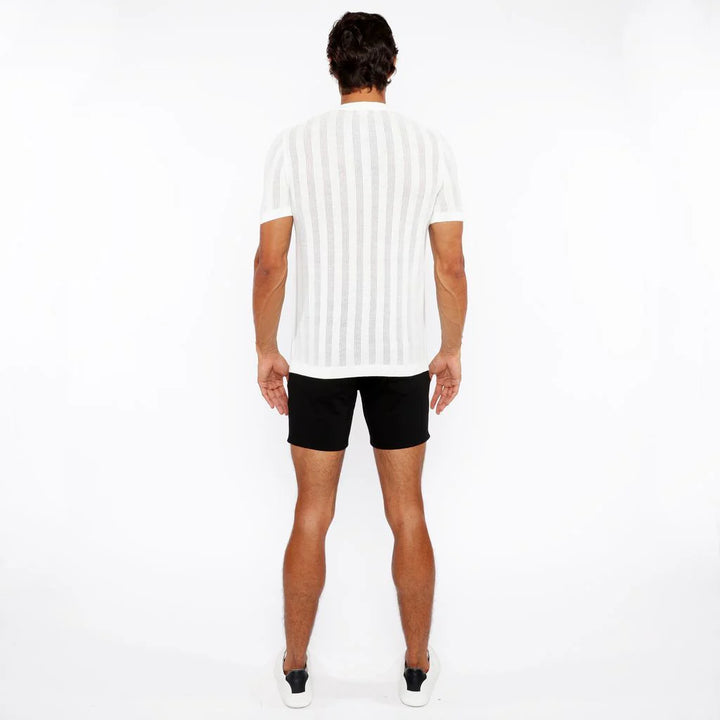 White Textured Knitted Crew Tee St-24304