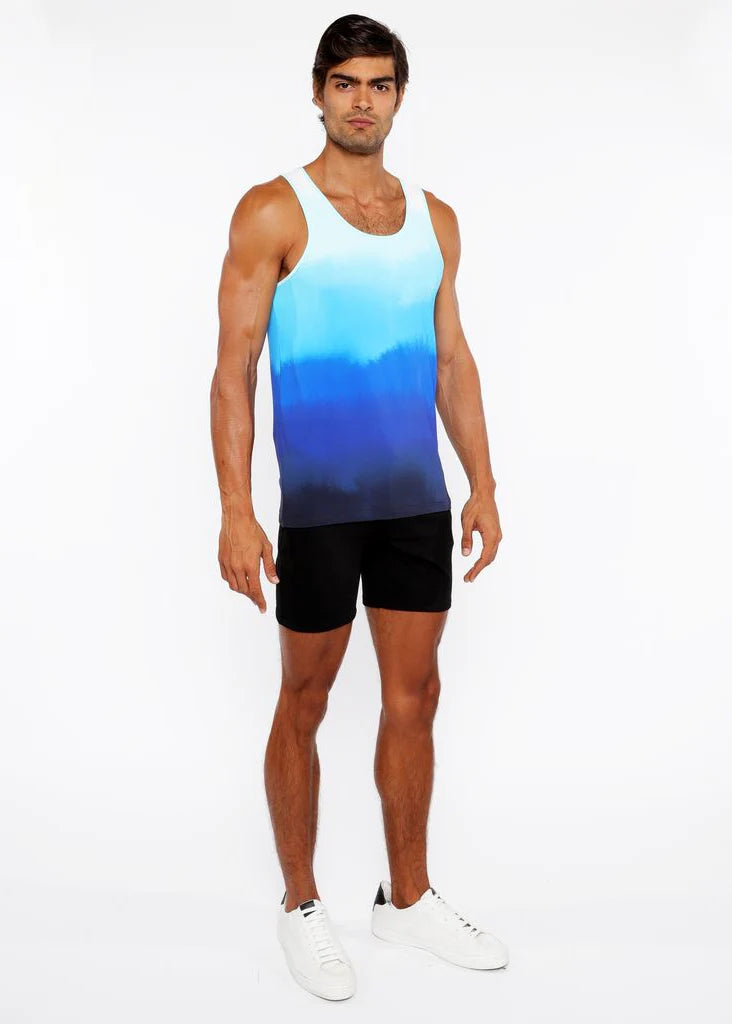 Cerulean Gradient Printed Stretch Mesh Tank Top St-11138