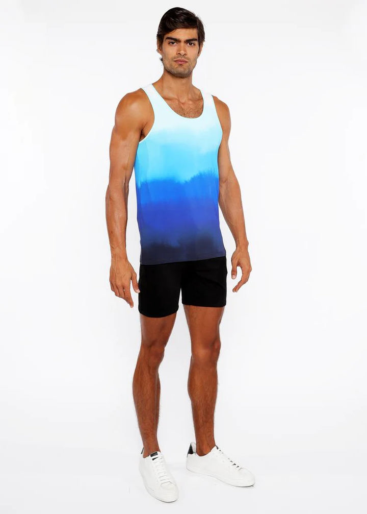 Cerulean Gradient Printed Stretch Mesh Tank Top St-11138