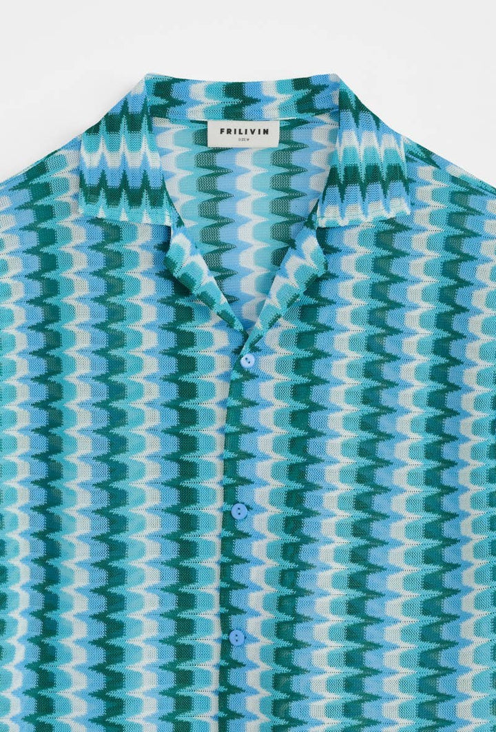 Short-Sleeve Crochet Shirt Sky Blue